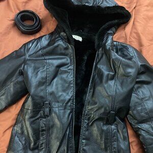 PELLE studios genuine leather fully fur lined coat